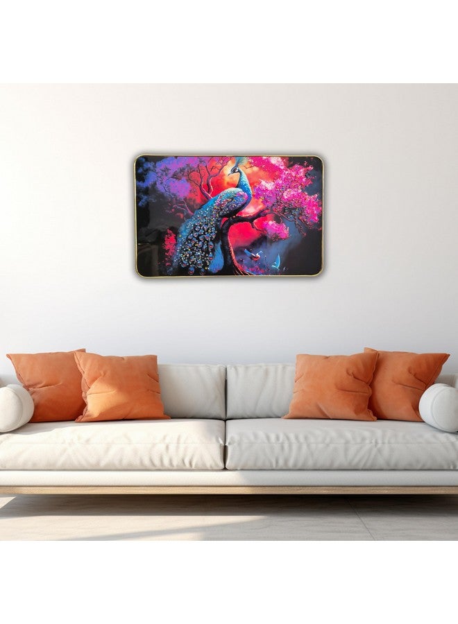 Masstone Decorative Peacock Wall Painting with Crystal Embedded High Gloss Surface Gold Slim Frame Embossed Wall Hanging Photos Home Décor Wall Art For Living Room, Bedroom, Office, 45x30 cm - Image 4