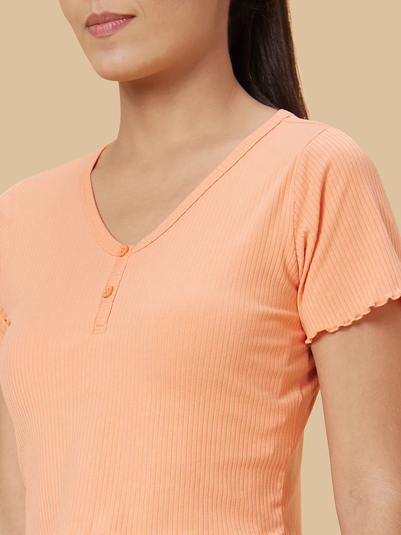 globus  Women Peach V-Neck Regular Crop Top for Women | Best Price UAE