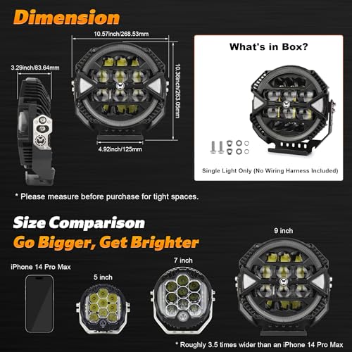 POVTOR 9 Inch Round LED Off-Road Light, 1PC 13000LM 148W LED Driving Light with High/Low Brightness & White Halo DRL Waterproof Compatible with Jeep Tacoma 4Runner Truck SUV UTV Pickup - Image 5