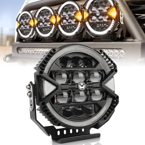 POVTOR 9 Inch Round LED Off-Road Light, 1PC 13000LM 148W LED Driving Light with High/Low Brightness & White Halo DRL Waterproof Compatible with Jeep Tacoma 4Runner Truck SUV UTV Pickup - Image 1