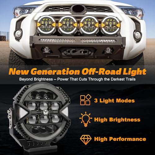 POVTOR 9 Inch Round LED Off-Road Light, 1PC 13000LM 148W LED Driving Light with High/Low Brightness & White Halo DRL Waterproof Compatible with Jeep Tacoma 4Runner Truck SUV UTV Pickup - Image 2