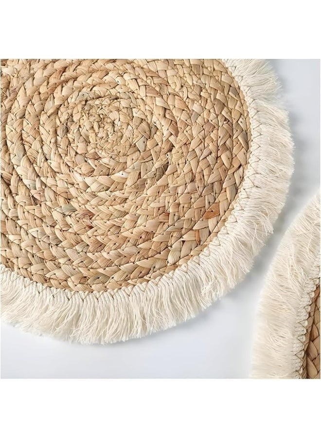 Round Natural Wicker Coaster with Tassels, Coaster and Plates for Kitchen and Dining Room - Image 4