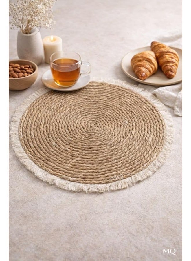 Round Natural Wicker Coaster with Tassels, Coaster and Plates for Kitchen and Dining Room - Image 1