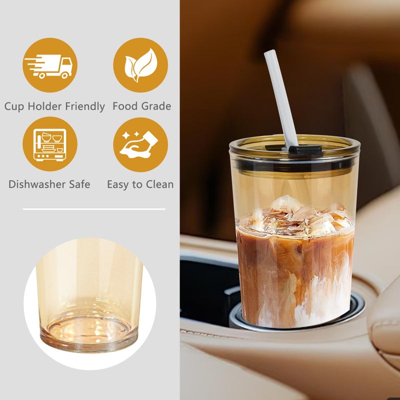 Icesip 24oz Drinking Glasses Cups Set of 2 Leak Proof Iced Coffee Glass Tumbler with Lid Straw Glassware for Juice Coffee Smoothie Boba Tea(Gray & Amber) - Image 4