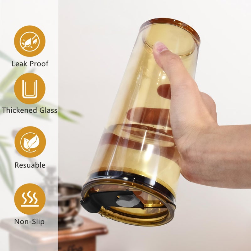 Icesip 24oz Drinking Glasses Cups Set of 2 Leak Proof Iced Coffee Glass Tumbler with Lid Straw Glassware for Juice Coffee Smoothie Boba Tea(Gray & Amber) - Image 3
