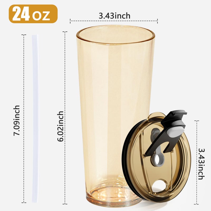 Icesip 24oz Drinking Glasses Cups Set of 2 Leak Proof Iced Coffee Glass Tumbler with Lid Straw Glassware for Juice Coffee Smoothie Boba Tea(Gray & Amber) - Image 5