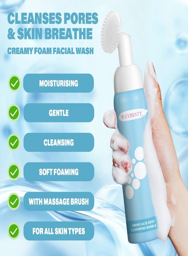 Waybesty Face Wash for Women, Foaming Facial Cleanser, Turmeric Face Wash, Face Cleanser with Brush, Gentle Facial Wash for All Skin, Non-Irritating Pore Facial Cleanser for Women, Oil Control, 130ml - Image 2