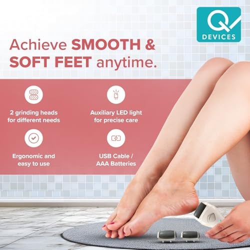 Q DEVICES Electric Foot Callus Remover – Rechargeable Pedicure Tool with 2 Grinding Heads, Waterproof & Travel-Friendly Design for Smooth, Soft Feet - Image 2