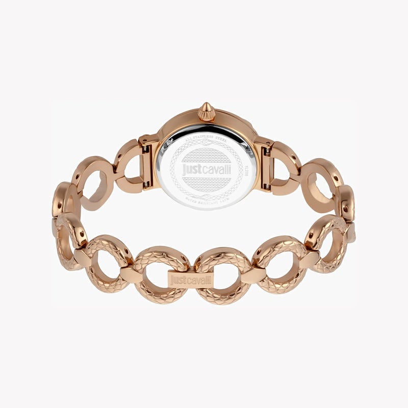 جاست كافالي ساعة جاست كافاللي للنساء مع هيكل من الفولاذ المقاوم للصدأ بلون اللون الذهبي الوردي وسوار من الفولاذ المقاوم للصدأ بلون اللون الذهبي الوردي. - Image 3