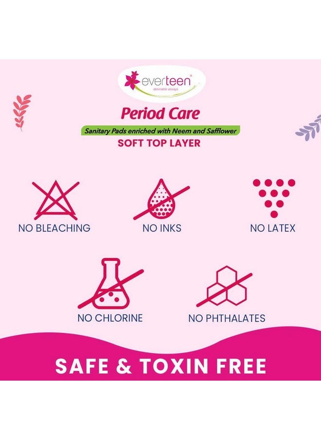 everteen - Period Care Xxl Soft Neem-Safflower Sanitary Pads For Women - 40 Pads, Rash Free, Anti Tan, Skin Friendly, Double Wing Shape, Advanced Leak Protection, Xx Large, 320Mm - 1 Pack (40 Pads) - Image 1