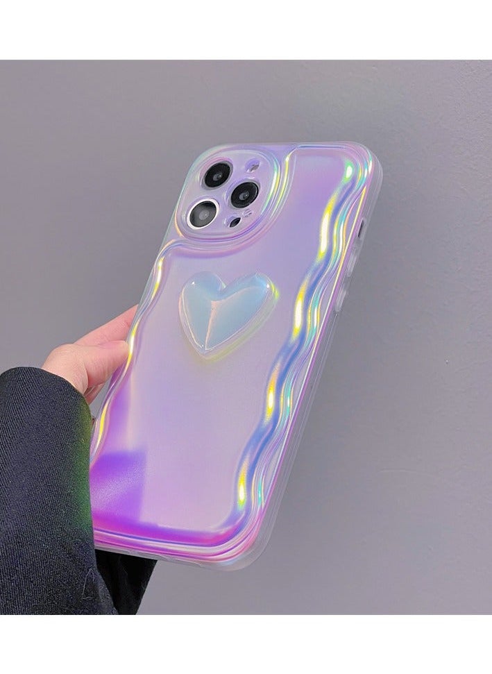 Miluraining - Phone Case for iPhone 14 Pro Max, shine Laser mobile phone case with 3D heart shape decoration, Case Compatible with iPhone 14 Pro Max, silicone material Anti-Scratch Phone Fashion Cover Women Girls - Image 1