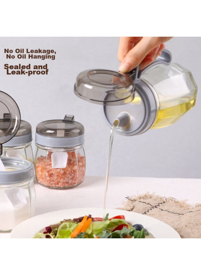 Extreme Space Jidu Kongjian Seasoning Container Set For Home Use： 1 Oil Bottle + 3 Blue-gray Seasoning Jars + Base - Image 4