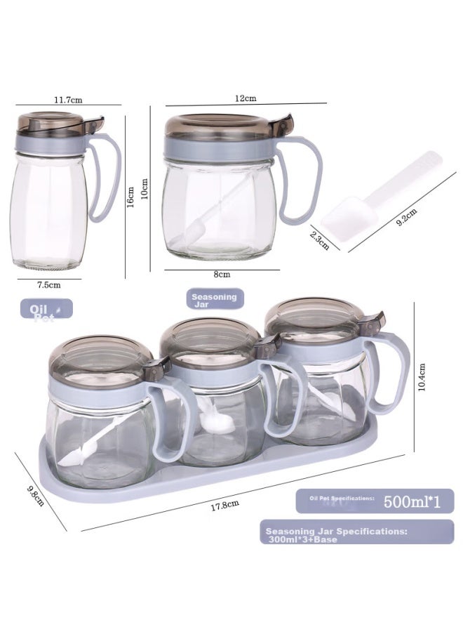 Extreme Space Jidu Kongjian Seasoning Container Set For Home Use： 1 Oil Bottle + 3 Blue-gray Seasoning Jars + Base - Image 2