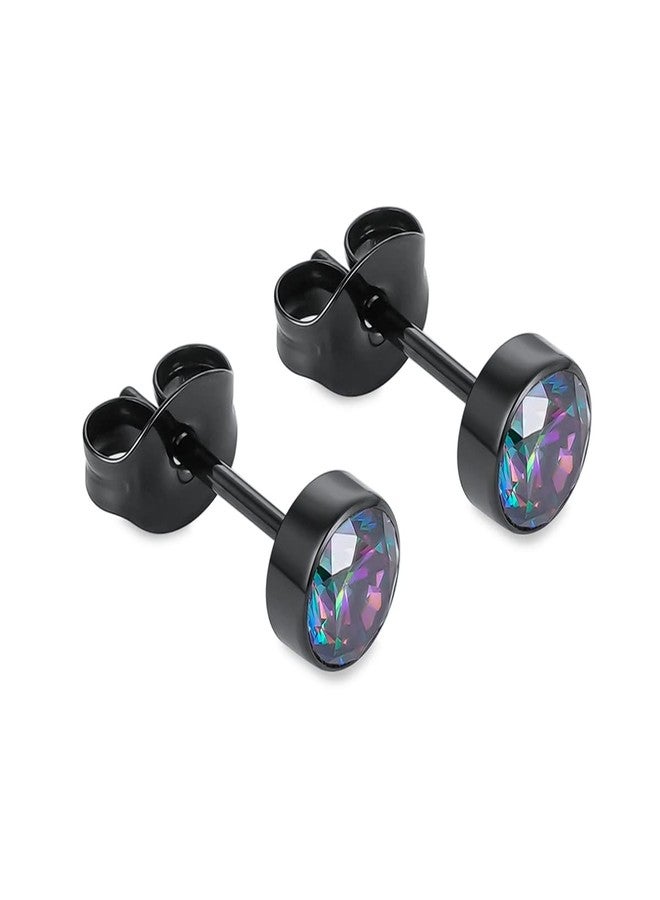 BelezaDosas 1 Pair Implant Grade Titanium Stud Earrings Set Hypoallergenic 3mm 4mm 5mm 6mm Cubic Zirconia G23 Titanium Earring Studs for Women Men for Sensitive Ear (5mm bezel black VM) - Image 1