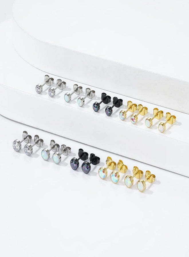 BelezaDosas 1 Pair Implant Grade Titanium Stud Earrings Set Hypoallergenic 3mm 4mm 5mm 6mm Cubic Zirconia G23 Titanium Earring Studs for Women Men for Sensitive Ear (5mm bezel black VM) - Image 3