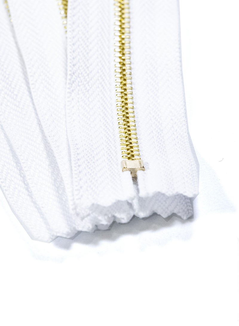 Premium Metal Zippers – No. 3  20cm White with Gold Teeth – 4-Pieces for Tailoring, Sewing, and DIY Projects - Image 3