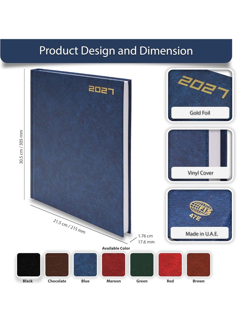 FIS 2027 Diary, A4 Size Agenda (210x297mm), Hard Cover Vinyl Materials, Saturday & Sunday Combined, English, 60gsm White Paper, Blue Cover - FSDI47E27BL - Image 3