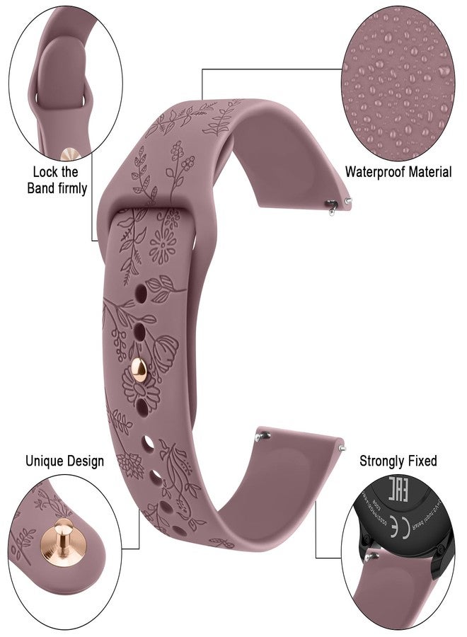 Meliya Veryfit Smart Watch Bands, 22mm Watchbands for IDW13 IDW16 IDW19 IDW26 IDW28 Smartwatch, Floral Engraved Soft Silicone Rubber Sport Replacement Watch Strap for Veryfit (Black+Starlight+Smoke Purple) - Image 2