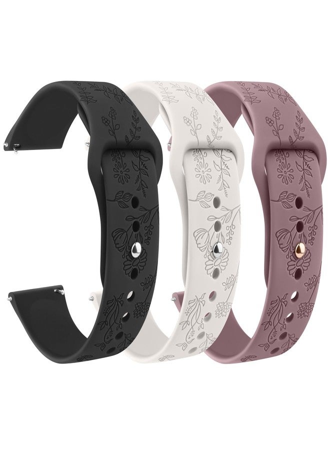 Meliya Veryfit Smart Watch Bands, 22mm Watchbands for IDW13 IDW16 IDW19 IDW26 IDW28 Smartwatch, Floral Engraved Soft Silicone Rubber Sport Replacement Watch Strap for Veryfit (Black+Starlight+Smoke Purple) - Image 1