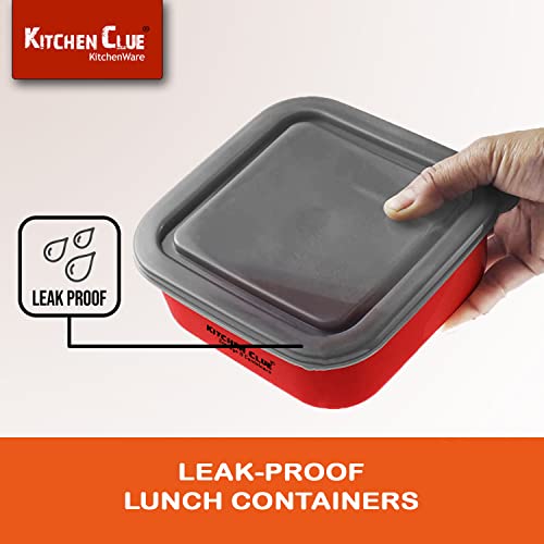 KITCHEN CLUE Stainless Steel Lunch Container/Microwave Safe Re-Heating Boxes - Pack of 3 Pcs, 800 ML Each - Airtight & Leak-Proof Lids - Black Transparent Lids - Kitchen Utility Storage Containers - Image 3
