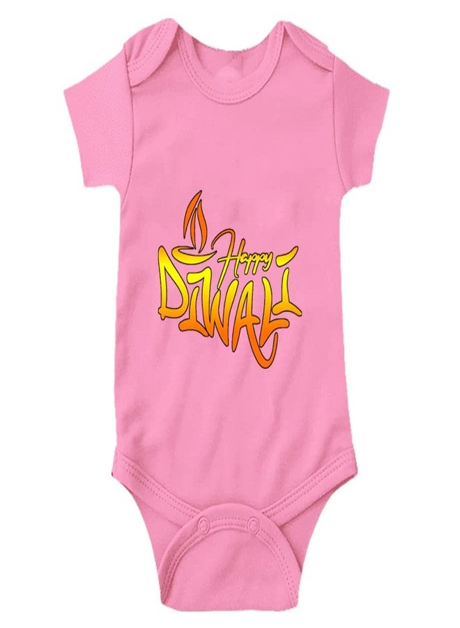 Mott2 Diwali Special Unisex Baby Romper - Happy Diwali10 (0-3 Months Pink) - Image 1