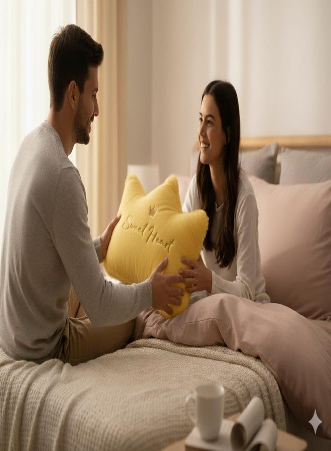 HAPPY BRO Yellow Crown Shaped Sweet Heart Embroidered Pillow | Soft & Cozy Plush Cushion for Gifting, Kids Room, Nursery, Sofa & Bed Decor - Image 3