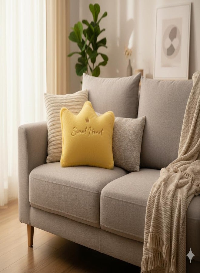HAPPY BRO Yellow Crown Shaped Sweet Heart Embroidered Pillow | Soft & Cozy Plush Cushion for Gifting, Kids Room, Nursery, Sofa & Bed Decor - Image 2