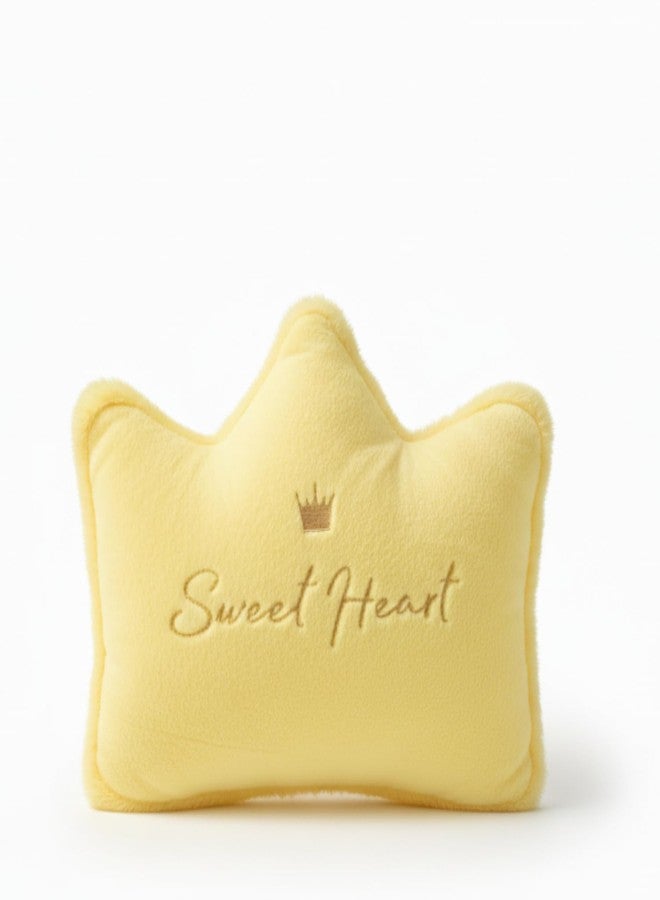HAPPY BRO Yellow Crown Shaped Sweet Heart Embroidered Pillow | Soft & Cozy Plush Cushion for Gifting, Kids Room, Nursery, Sofa & Bed Decor - Image 1