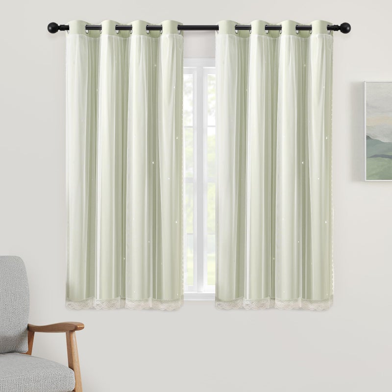XiDi Sage Green Blackout Curtains for Girls Bedroom Living Room 63 Inch Length 2 Panels Thermal Insulated Room Darkening Grommet Window Drapes for Nursery Kids Boys Light Green W34 x L63 - Image 1