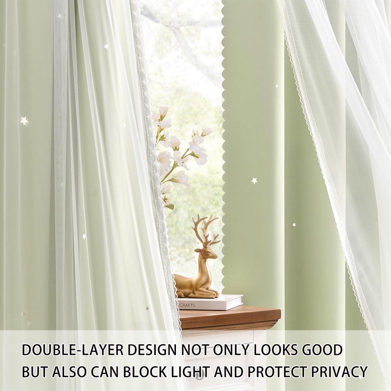 XiDi Sage Green Blackout Curtains for Girls Bedroom Living Room 63 Inch Length 2 Panels Thermal Insulated Room Darkening Grommet Window Drapes for Nursery Kids Boys Light Green W34 x L63 - Image 3
