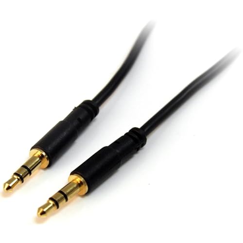 StarTech.com 1 ft. (0.3 m) 3.5mm Audio Cable - 3.5mm Slim Audio Cable - Gold Plated Connectors - Male/Male - Aux Cable (MU1MMS), Black - Image 1