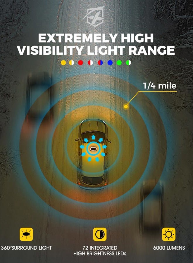 Xprite Amber LED Rooftop 12" Mini Emergency Strobe Lights Bar, 15 Flashing Modes Hazard Warning Caution Beacon Light Magnetic Base for Safety Tow Truck Construction Vehicles Postal Cars Snow Plow - Image 4