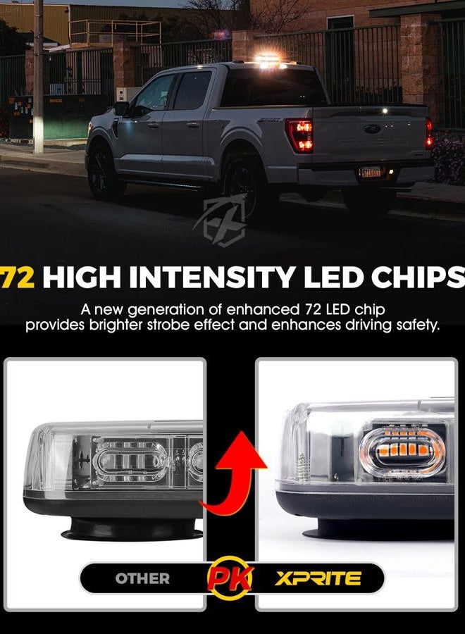 Xprite Amber LED Rooftop 12" Mini Emergency Strobe Lights Bar, 15 Flashing Modes Hazard Warning Caution Beacon Light Magnetic Base for Safety Tow Truck Construction Vehicles Postal Cars Snow Plow - Image 2