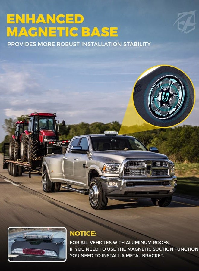 Xprite Amber LED Rooftop 12" Mini Emergency Strobe Lights Bar, 15 Flashing Modes Hazard Warning Caution Beacon Light Magnetic Base for Safety Tow Truck Construction Vehicles Postal Cars Snow Plow - Image 5