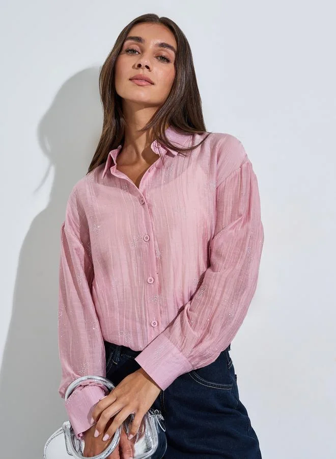 ستايلي Pink Bow Embellished Oversized Shirt