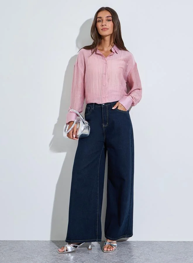 ستايلي Pink Bow Embellished Oversized Shirt