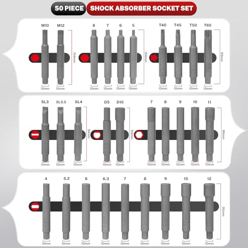 BILITOOLS 50PCS Shock Absorber Strut Nut Socket Set Master Suspension Strut Top Mount Nut Removal Install Automotive Tool with Ratchet Adaptors - Image 3