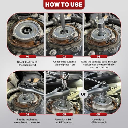 BILITOOLS 50PCS Shock Absorber Strut Nut Socket Set Master Suspension Strut Top Mount Nut Removal Install Automotive Tool with Ratchet Adaptors - Image 5
