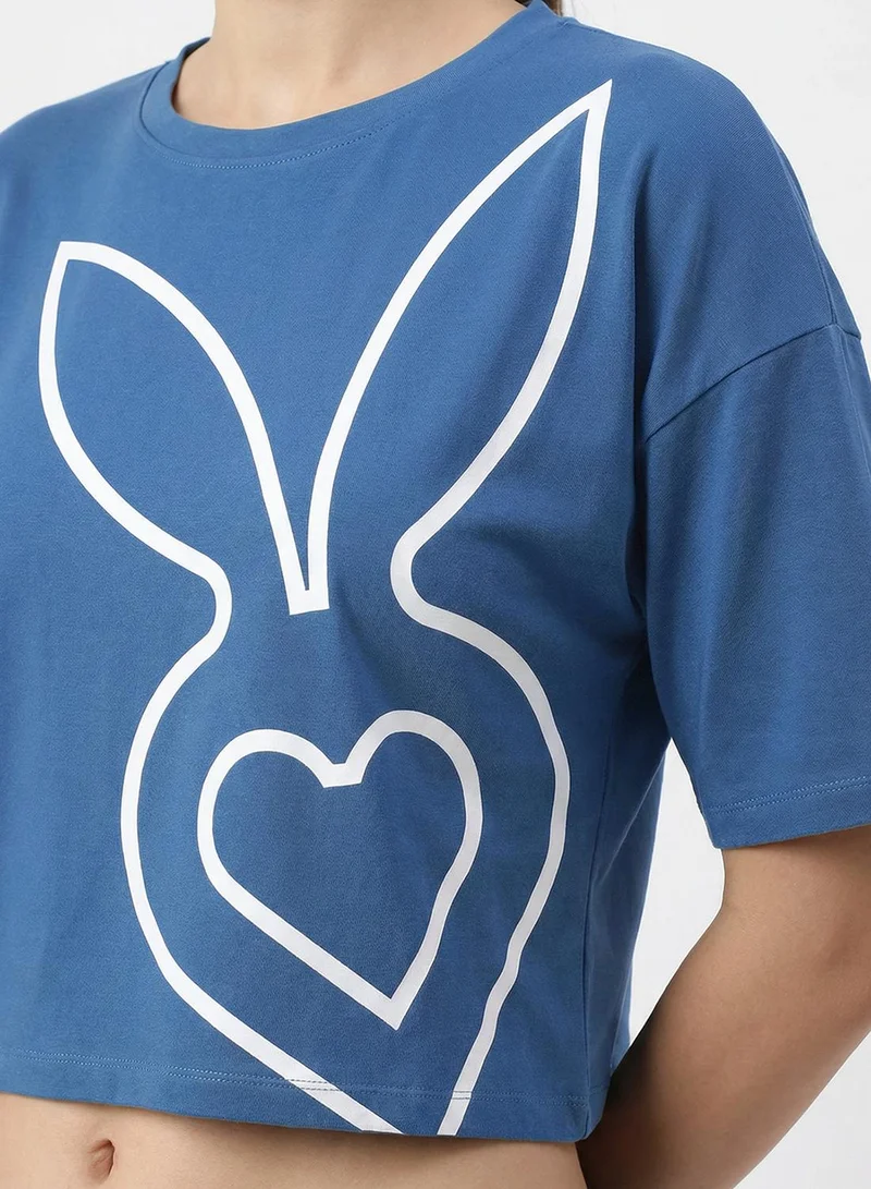 Cardio Bunny  Women's Oversized Crop Graphic Printed Drop Shoulder T-Shirt for Women | Best Price UAE