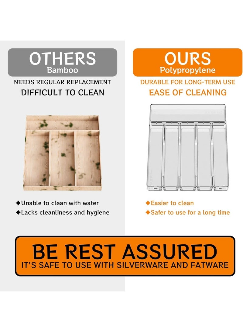 SYOSI Silverware Drawers Organizer, Plastic Cutlery Tray with 6 Compartments, BPA Free Flatware Holder for Knives Forks and Spoons, Non Slip Utensil Storage Organizer for Home Kitchen Office, Transparent - Image 3