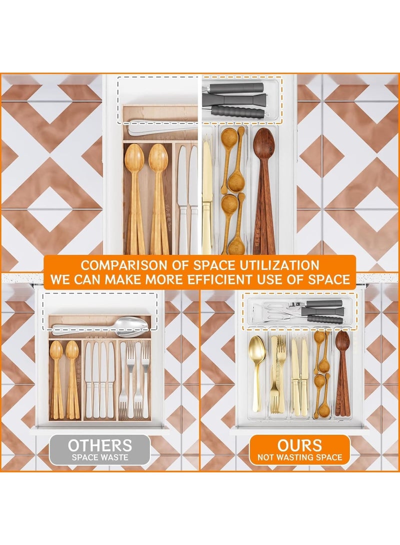 SYOSI Silverware Drawers Organizer, Plastic Cutlery Tray with 6 Compartments, BPA Free Flatware Holder for Knives Forks and Spoons, Non Slip Utensil Storage Organizer for Home Kitchen Office, Transparent - Image 4