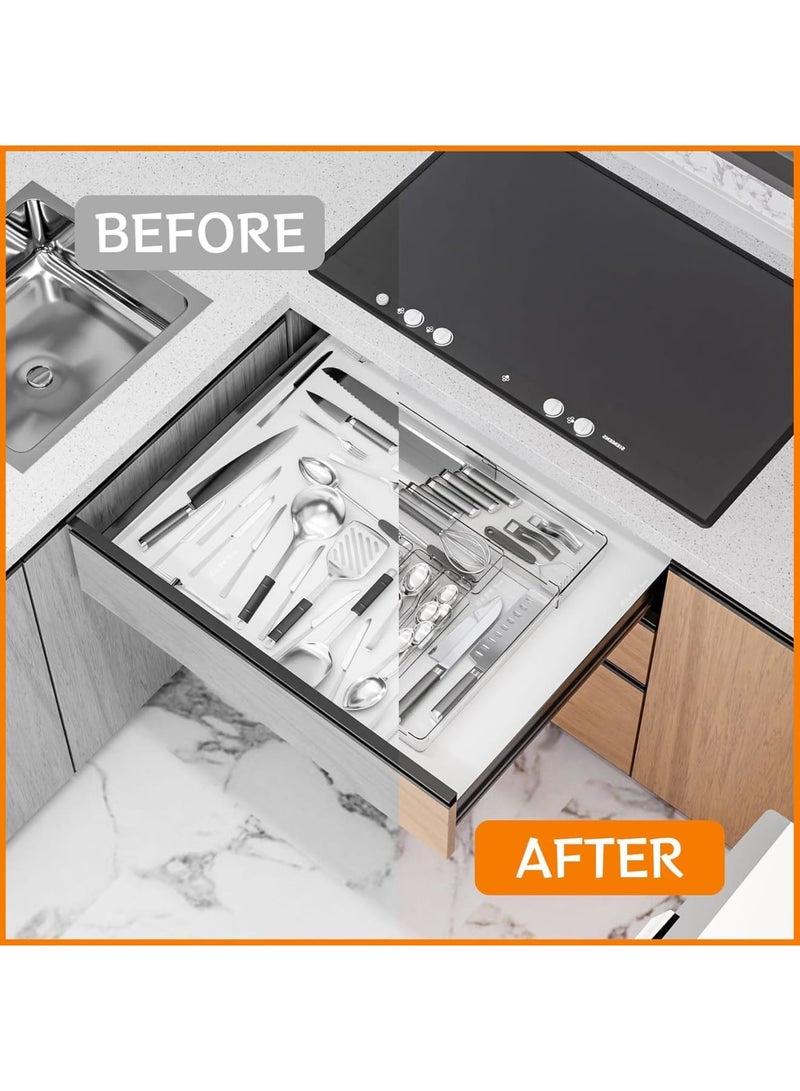 SYOSI Silverware Drawers Organizer, Plastic Cutlery Tray with 6 Compartments, BPA Free Flatware Holder for Knives Forks and Spoons, Non Slip Utensil Storage Organizer for Home Kitchen Office, Transparent - Image 5