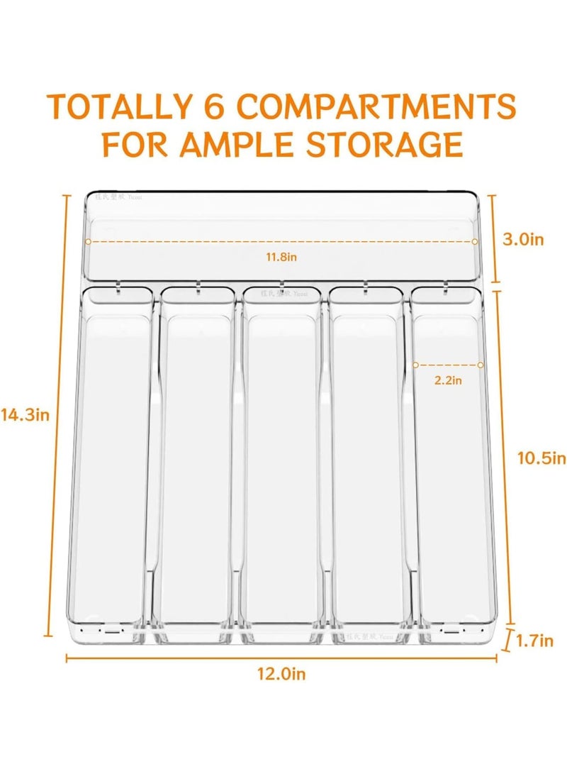 SYOSI Silverware Drawers Organizer, Plastic Cutlery Tray with 6 Compartments, BPA Free Flatware Holder for Knives Forks and Spoons, Non Slip Utensil Storage Organizer for Home Kitchen Office, Transparent - Image 2