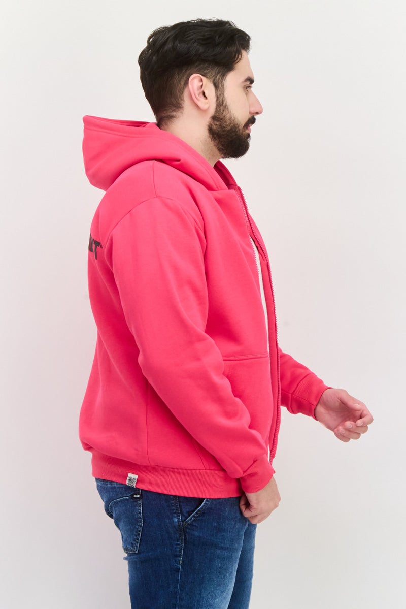 The Giving Movement Men Hooded Long Sleeves Brand Logo Full Zip Sweatshirt, Pink - Image 2