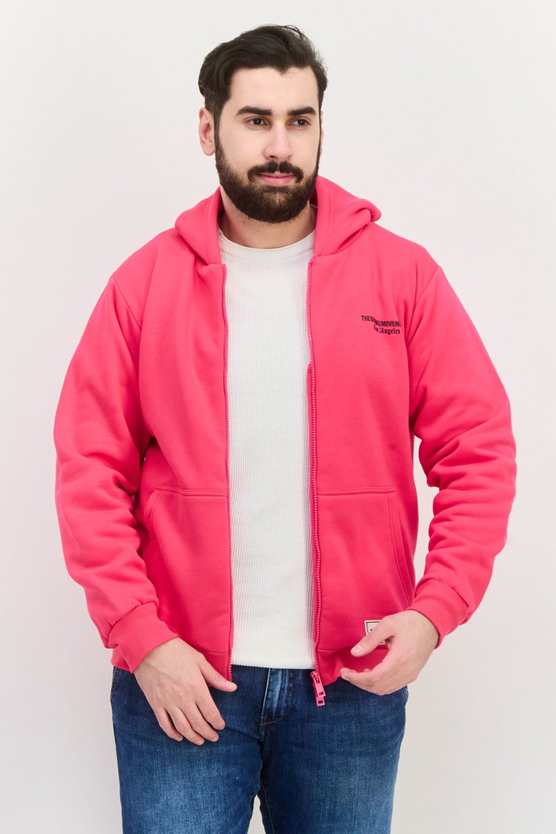 The Giving Movement Men Hooded Long Sleeves Brand Logo Full Zip Sweatshirt, Pink - Image 1