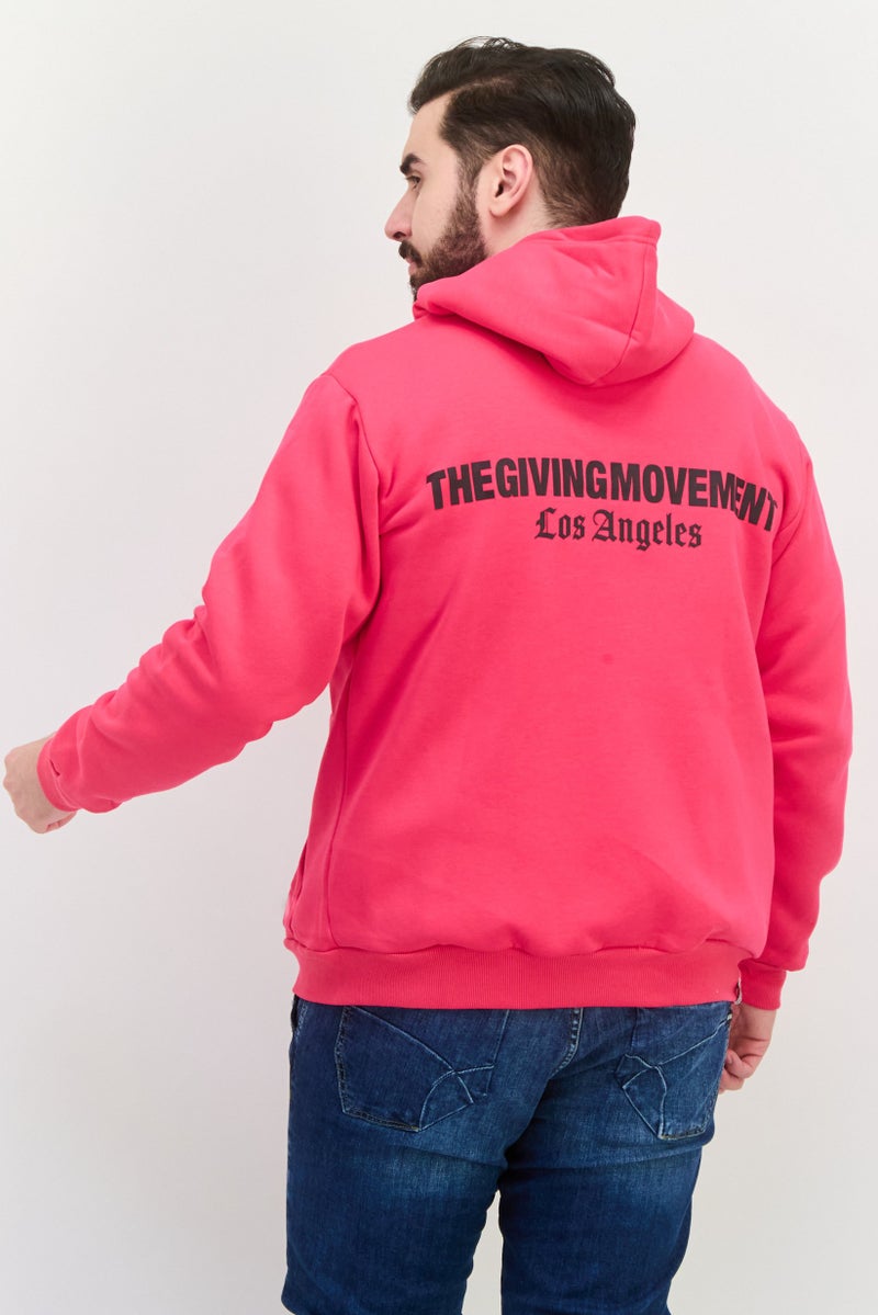 The Giving Movement Men Hooded Long Sleeves Brand Logo Full Zip Sweatshirt, Pink - Image 3
