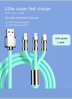 Ocean 6A High current 3-in-1 Fast charging cable Multi-function charging cable 120w, 1.2m Super soft silicone universal USB Charging Cable adapter with Lightning/Type C/USB port (Mint green)  - Image 2