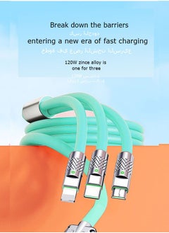 Ocean 6A High current 3-in-1 Fast charging cable Multi-function charging cable 120w, 1.2m Super soft silicone universal USB Charging Cable adapter with Lightning/Type C/USB port (Mint green)  - Image 3