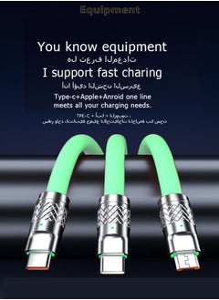 Ocean 6A High current 3-in-1 Fast charging cable Multi-function charging cable 120w, 1.2m Super soft silicone universal USB Charging Cable adapter with Lightning/Type C/USB port (Mint green)  - Image 4