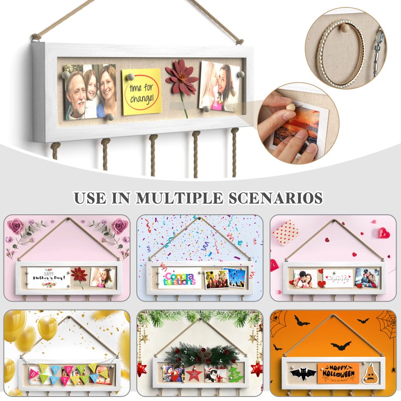 Bikoney Collage Picture Frames Hanging Photo Display Multi Pictures Organizer with Wood Bulletin Board Photo Board 30 Clips and 6 Pushpins for Room Wall Decor (White) - Image 3